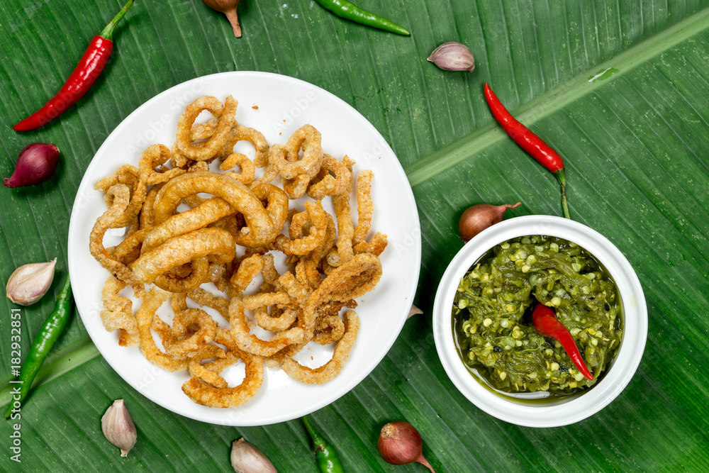 Northern thai green chili dip or call in thai is "Nam Prik Num" food of