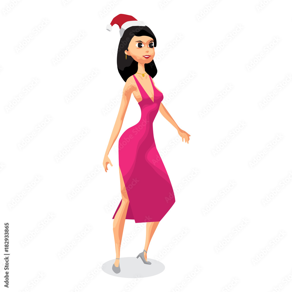 Beautiful sexy woman in pink dress dancing on night party. Vecto Beautiful sexy woman in pink dress dancing on night party. Vecto