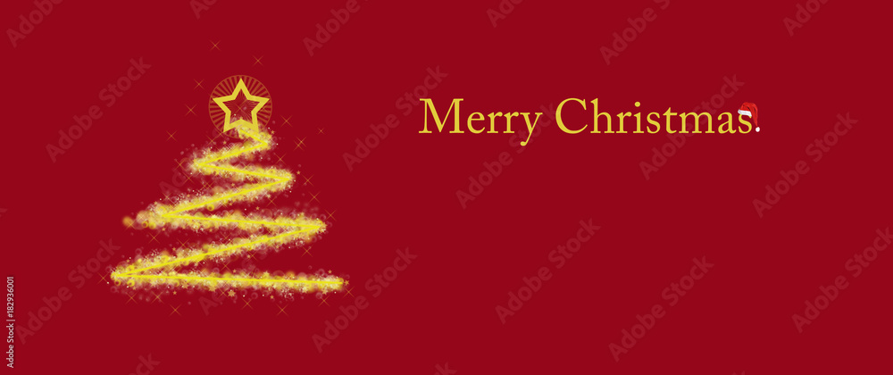 Christmas tree with star and flare on red background with the inscription Merry Christmas Christmas tree with star and flare on red background with the inscription Merry Christmas