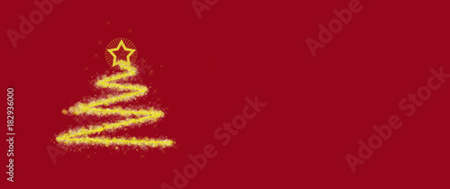 Obraz na płótnie A drawing of a yellow Christmas tree with a star and flares on a red background w salonie