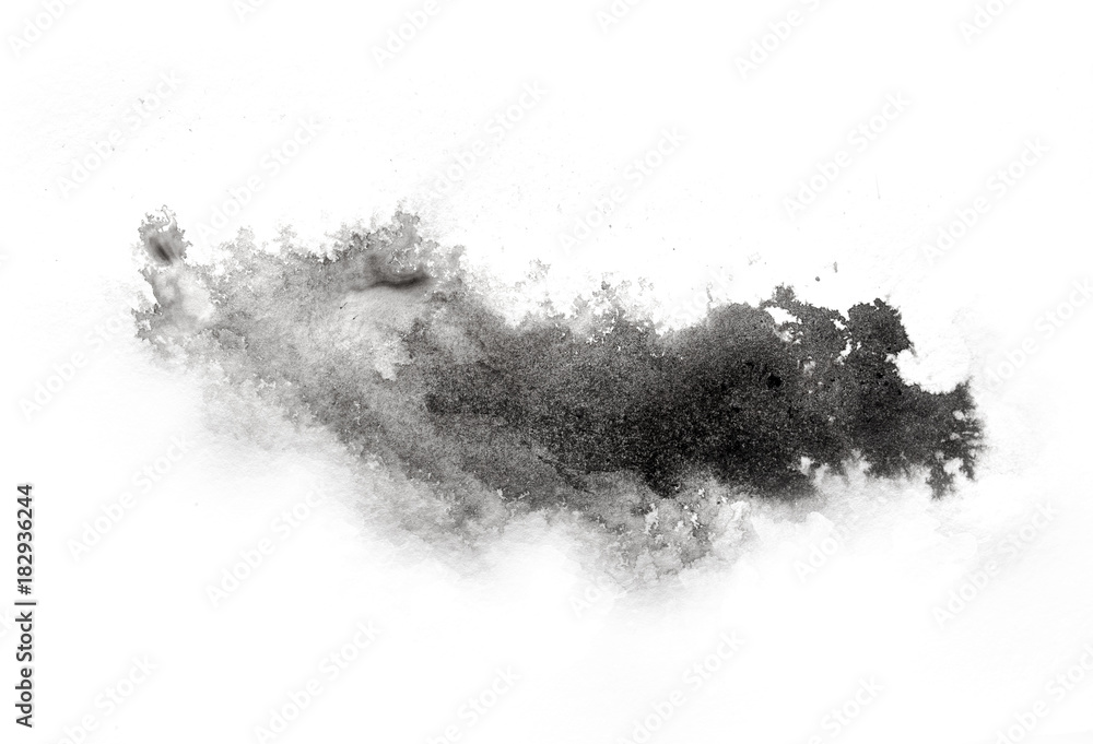 abstract black splashes on white watercolor paper. monochrome image. - obrazy, fototapety, plakaty 