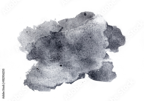 abstract black splashes on white watercolor paper. monochrome image.