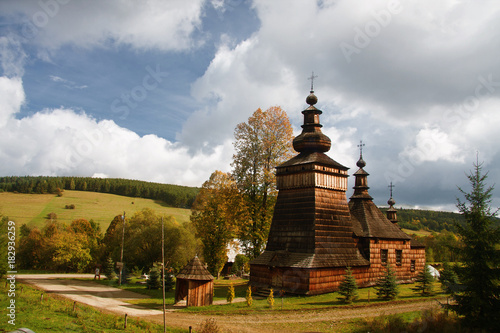 old, antique, orthodox, wooden church in Skwirtne
