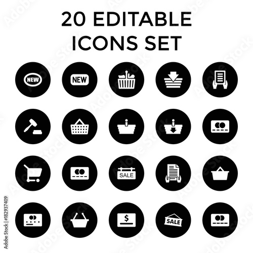 Purchase icons. set of 20 editable filled purchase icons