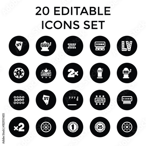 Jackpot icons. set of 20 editable filled jackpot icons