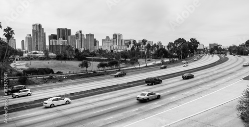 Cars Move I-5 Downtown San Diego California Skyline Transportation © Christopher Boswell