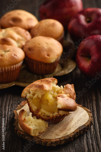 Homemade muffins with apple stuffing.