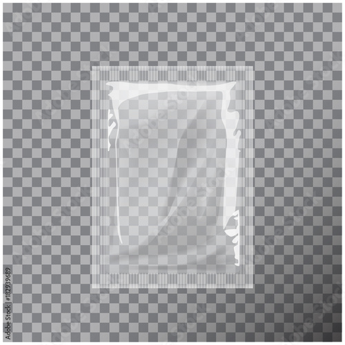 Transparent Blank template Packaging Foil wet wipes Pouch Medicine. Realistic Food Packing Coffee, Salt, Sugar, Pepper, Spices, Sweets