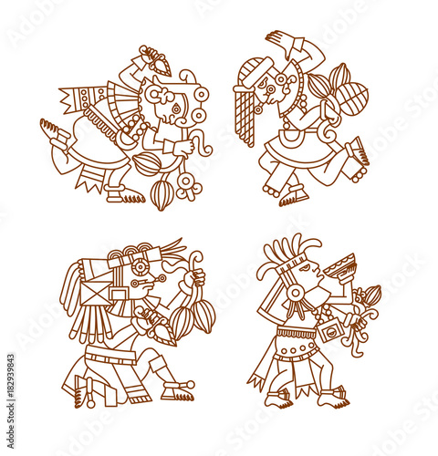 Vector illustration aztec cacao pattern collection for chocolate package design.
