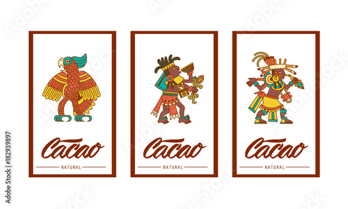 Aztec cacao pattern for chocolate package design. Vector illustration.