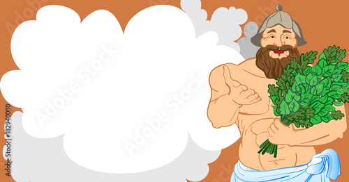 Vector illustration flat style bath and sauna poster design with beard man.