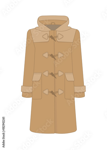 Women's duffle coat. Cashmere and wool. Trendy model of women's wardrobe. Vector illustration