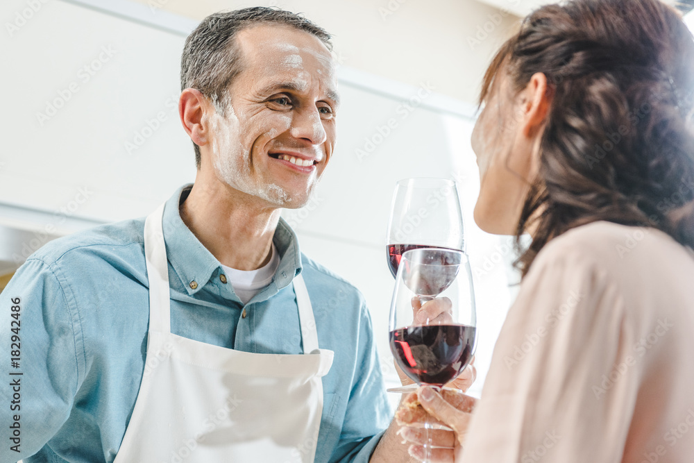 couple in flour with wine couple in flour with wine