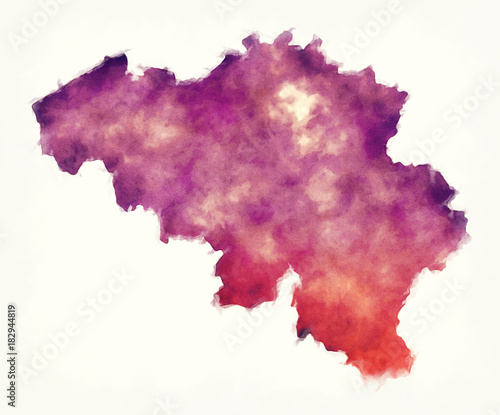 Belgium watercolor map in front of a white background