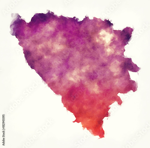 Billede på lærred Bosnia Herzegovina watercolor map in front of a white background