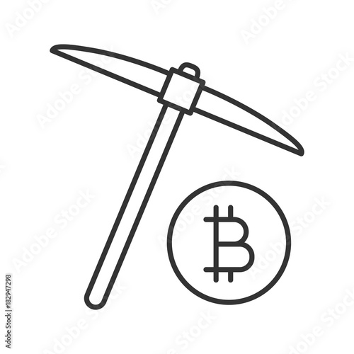 Navvy pick with bitcoin sign linear icon