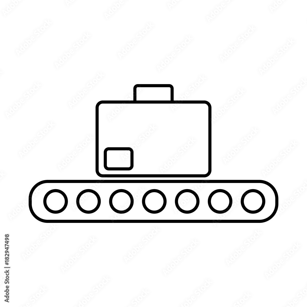 Modern and simple vector flat illustration the icon in the form suitcase on luggage conveyor. With thin lines for the application, website, interface, infographics on a white isolated background Modern and simple vector flat illustration the icon in the form suitcase on luggage conveyor. With thin lines for the application, website, interface, infographics on a white isolated background