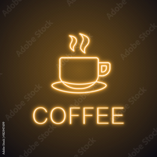 Cup of hot drink neon light icon