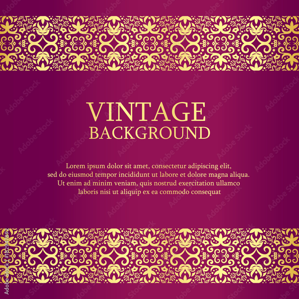 Vintage purple background with gold lace as top and down decoration