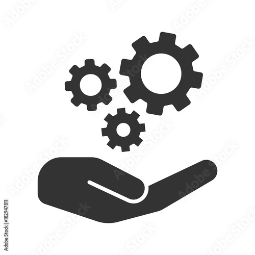 Open hand with cogwheels glyph icon