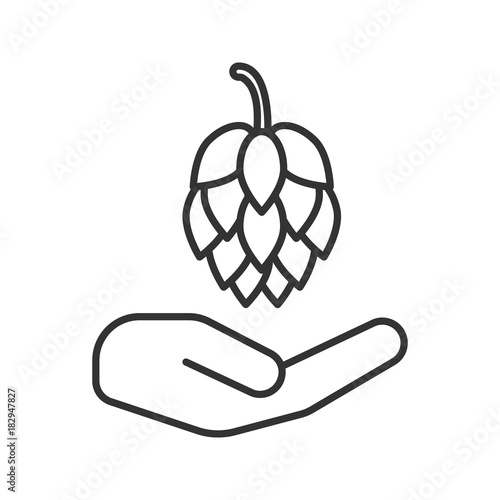 Open hand with hop cone linear icon