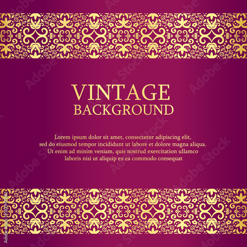 Vintage purple background with gold lace as top and down decoration