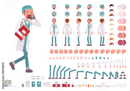 Male doctor in white uniform character creation set