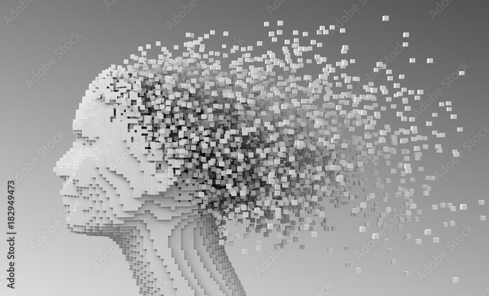Pixelated Head Of Woman And 3D Pixels As Hair Pixelated Head Of Woman And 3D Pixels As Hair