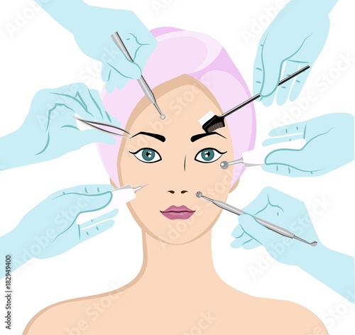 Young beautiful girl. Beauty skincare and cosmetology. Beauty and freshness of the woman face vector illustration.