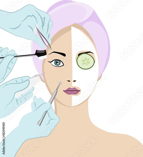 Young beautiful girl with mask on face. Beauty skincare and cosmetology. Beauty and freshness of the woman face vector illustration.