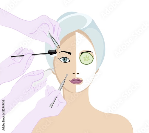 Young beautiful girl with mask on face. Beauty skincare and cosmetology. Beauty and freshness of the woman face vector illustration.