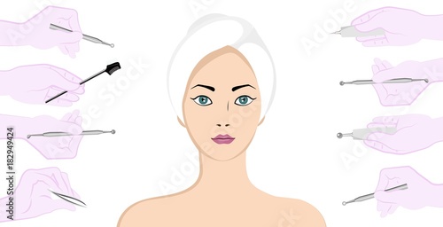 Young beautiful girl. Beauty skincare and cosmetology. Beauty and freshness of the woman face vector illustration.