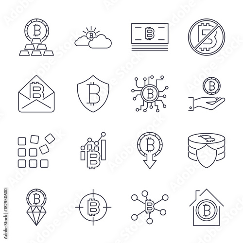 Bitcoin different icons set for internet money crypto currency symbol and coin image for using in web, apps, programs and other. Editable Stroke