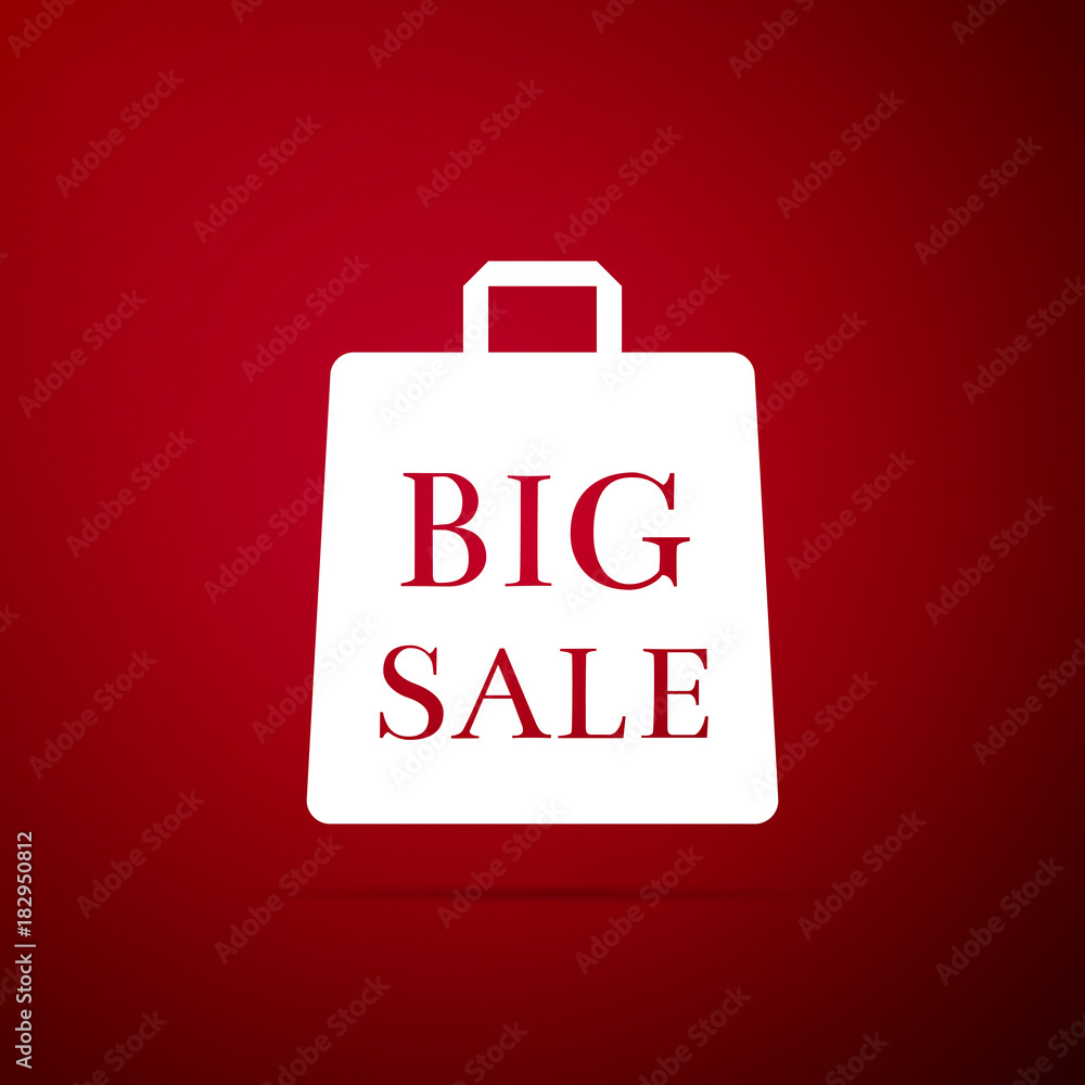 Big sale bag icon isolated on red background. Flat design. Vector Illustration