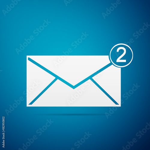 Received message concept. New, email incoming message, sms. Mail delivery service. Envelope icon isolated on blue background. Flat design. Vector Illustration