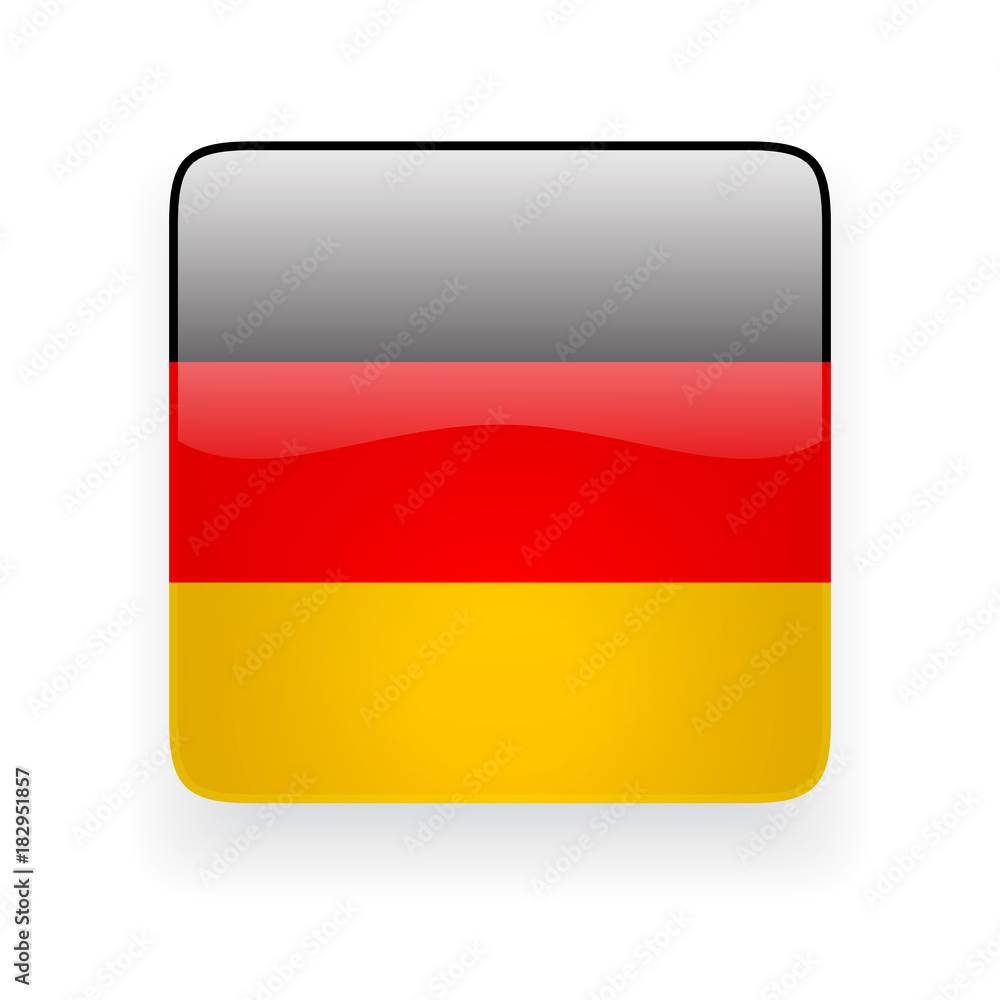Square glossy icon with national flag of Germany on white background Square glossy icon with national flag of Germany on white background