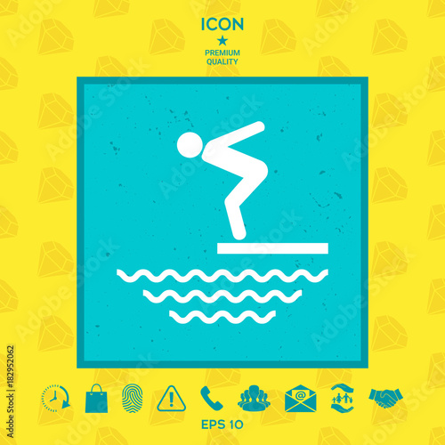 Swimmer on a springboard, Jumping into the water - icon