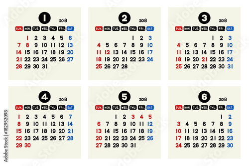 18年 カレンダー １月 ６月 シンプル Stock イラスト Adobe Stock