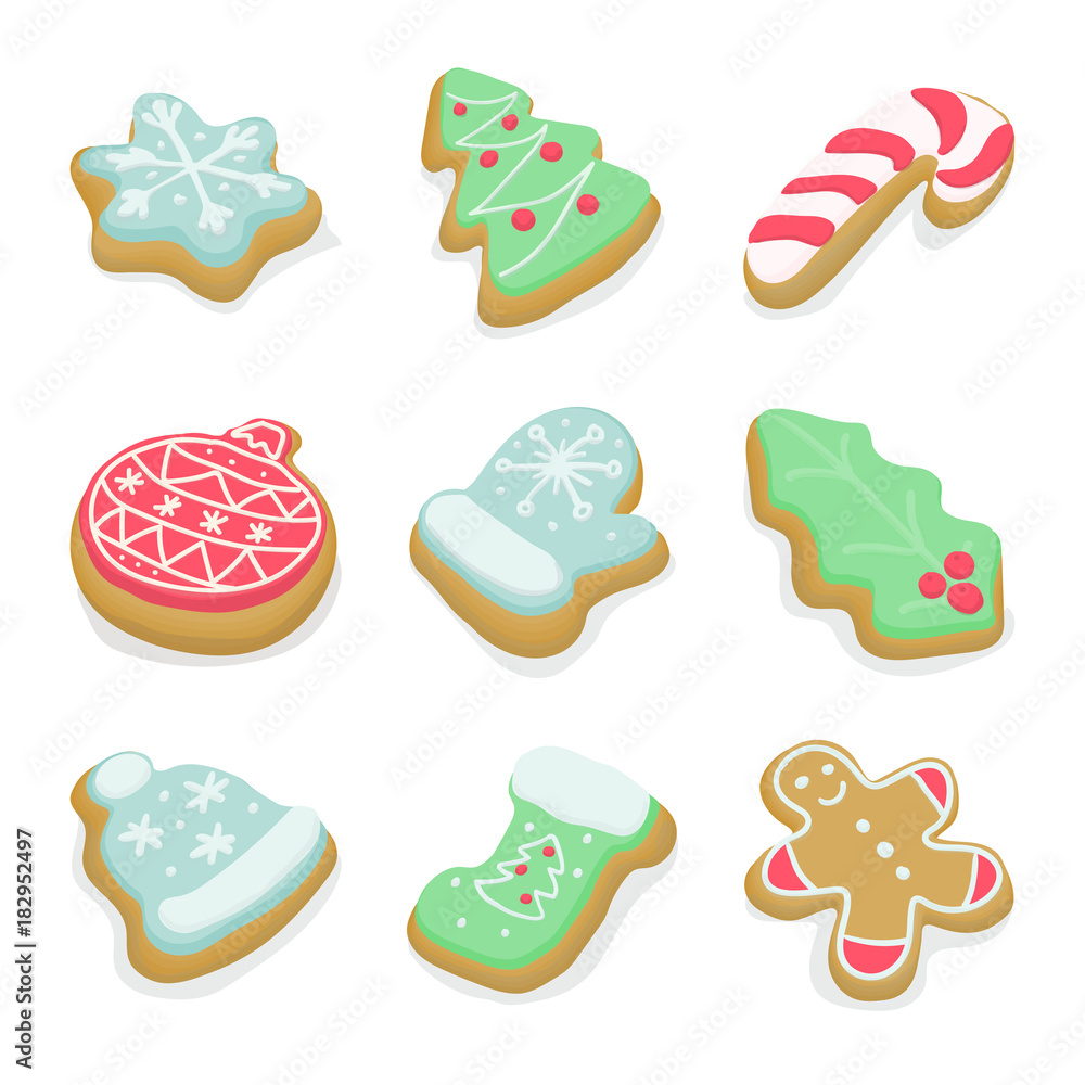 Set of isolated winter Christmas cookies Set of isolated winter Christmas cookies
