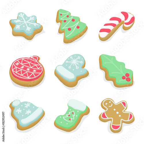 Set of isolated winter Christmas cookies