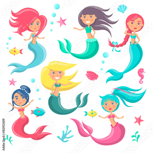 Beautiful Mermaids Icon Vector Illustration