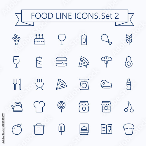 Food vector  icons set. Thin line outline 48 x 48 Grid.Pixel Perfect