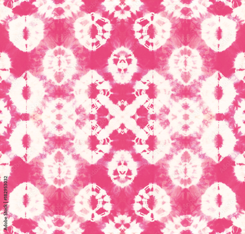 Seamless pattern, abstract tie dyed fabric of pink color on white cotton. Hand painted fabrics. Shibori dyeing Seamless pattern, abstract tie dyed fabric of pink color on white cotton. Hand painted fabrics. Shibori dyeing