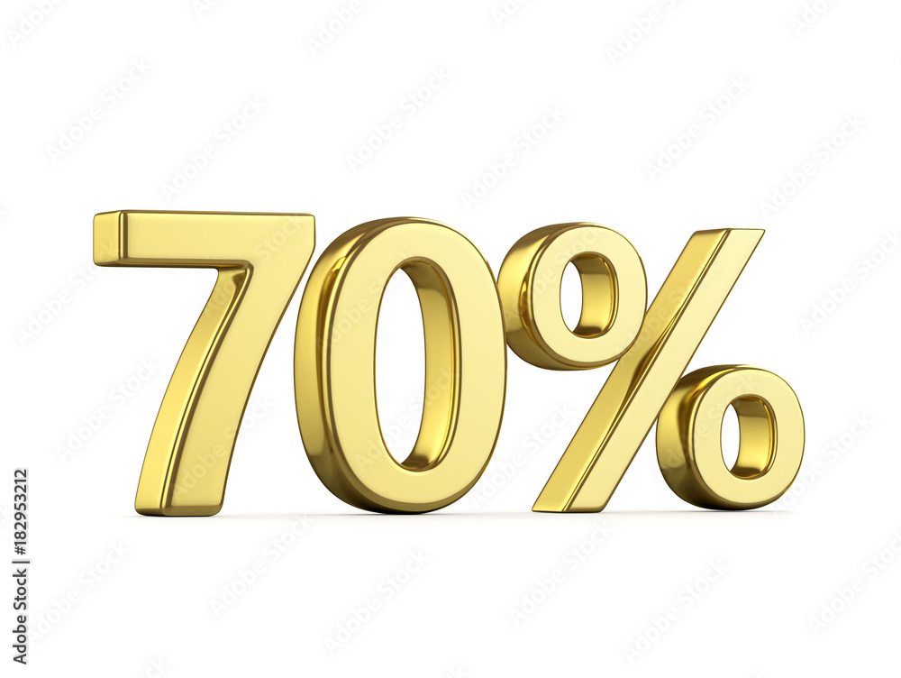Seventy golden percent on a white background. 3D illustration Seventy golden percent on a white background. 3D illustration