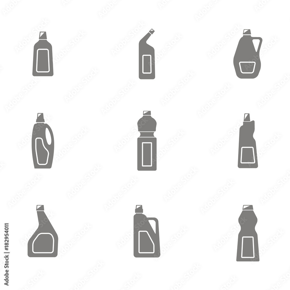 icons set with bottles with cleaning chemical products for your design icons set with bottles with cleaning chemical products for your design