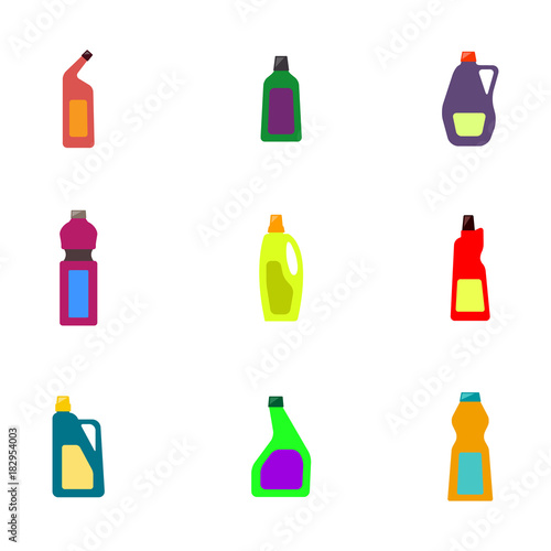  icons set with bottles with cleaning chemical products  for your design