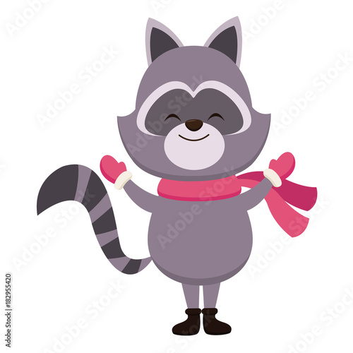 Cute raccoon with scarf cartoon icon vector illustration graphic design