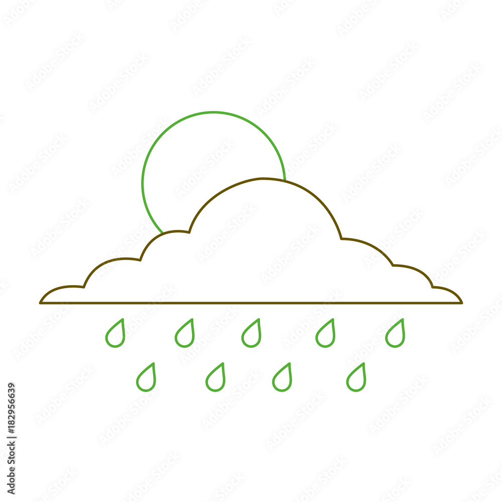 cloud sun and drops rain weather sky vector illustration green line cloud sun and drops rain weather sky vector illustration green line