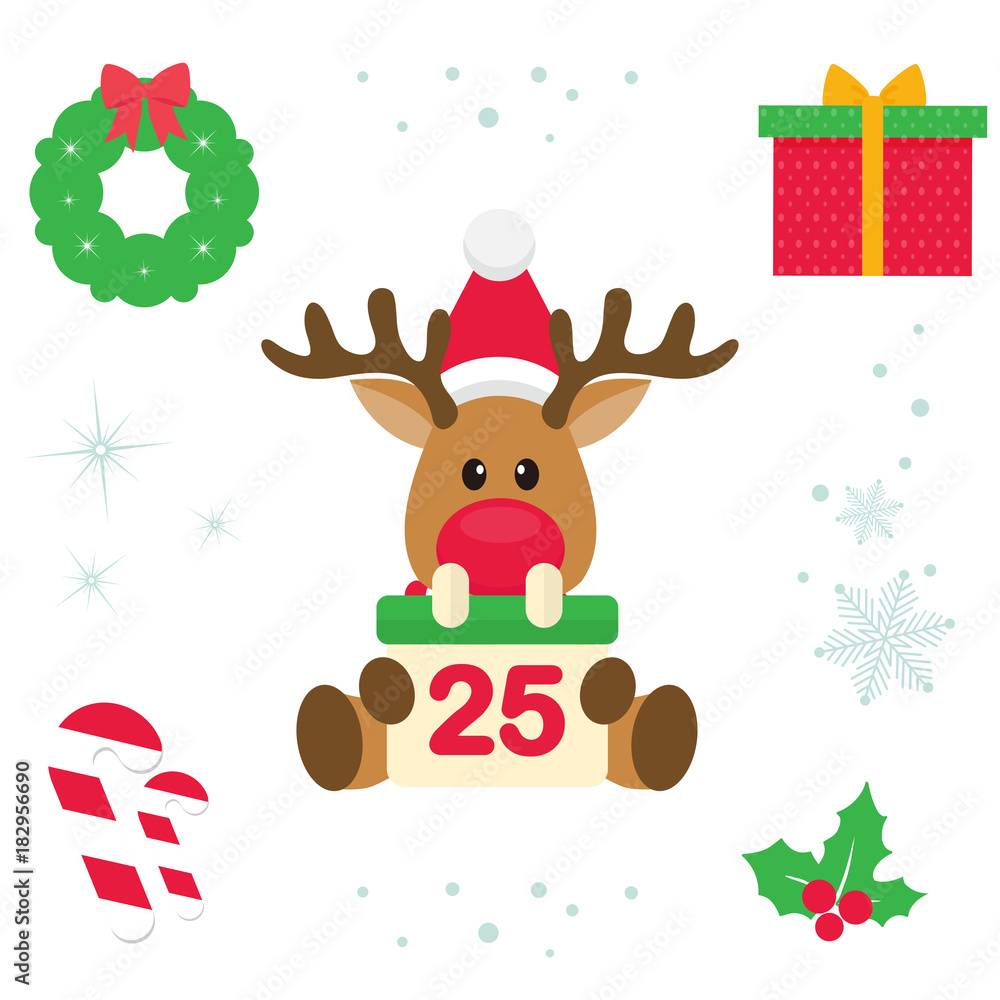 cartoon christmas deer with calendar christmas illustration