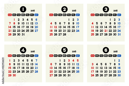 18年 カレンダー １月 ６月 シンプル Eps Stock ベクター Adobe Stock
